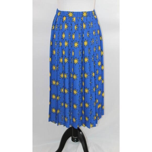 ALESSANDRO ENRIQUEZ Sz 38 2 XS Blue Yellow Stars Pleated Midi Skirt - Picture 10 of 11